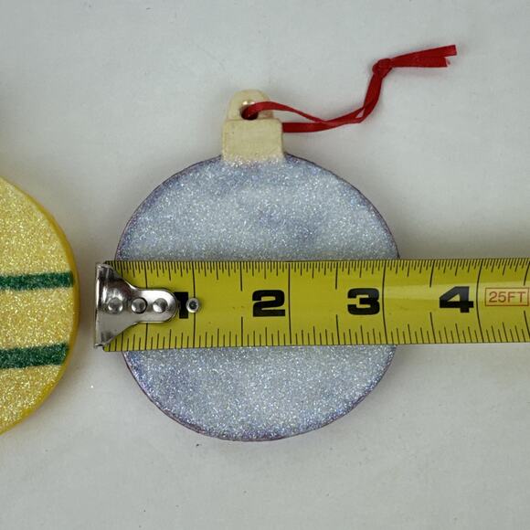 Set of 2 Ceramic Hand-Painted Christmas Ornaments glitter sparkle - Picture 4 of 6